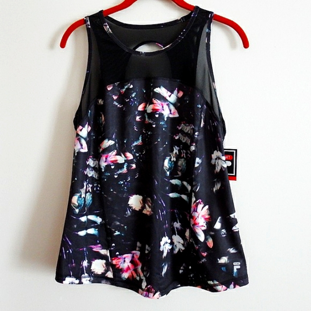 NWT Fila Sport Navy Floral Athletic Top L